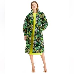 Floral-Print Twill Trench Coat